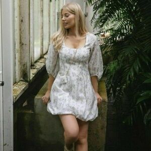 H&M x Brock Collection Floral Balloon Puff Sleeve Mini Dress Sundress Sun Size S